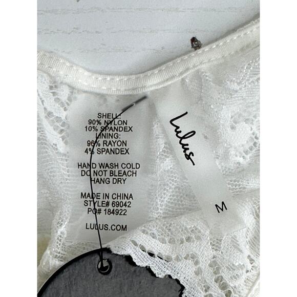 Lulus New! Sultry White Sheer Lace Cutout Bodysuit V-Neckline Sexy Romantic M - Picture 4 of 6